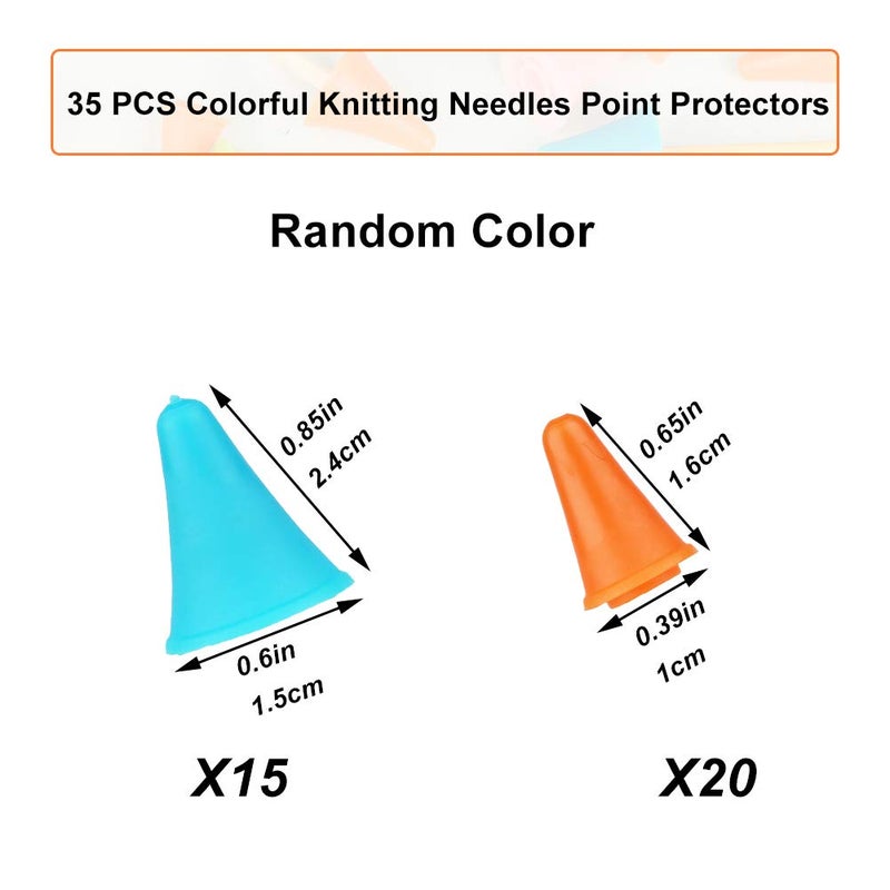 JNENERY 35 PCS Knitting Needle Stoppers, Colorful Knitting Needles Point Protectors with Plastic Box, 2 Sizes(20 PCS Small+ 15 PCS Big Knitting Needles Cap) Needle Tip Stoppers for Knitting Craft - Image 2